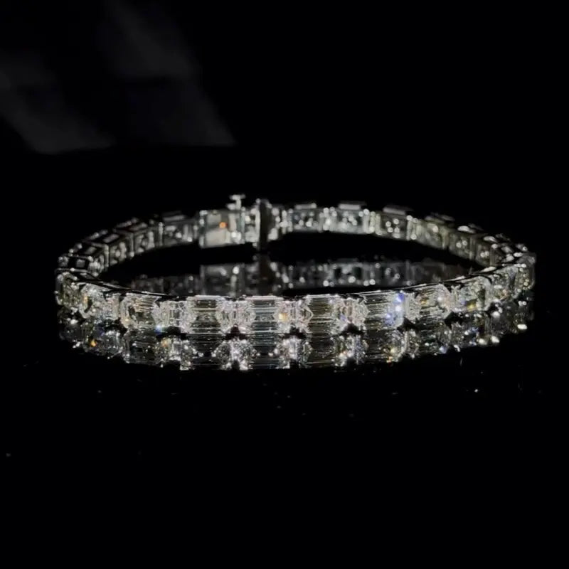 Moissanite Tennis Chain VVS Emerald Moissanite Iced Out Hiphop Bracelet 925 Silver Dazzling Tennis Bracelet