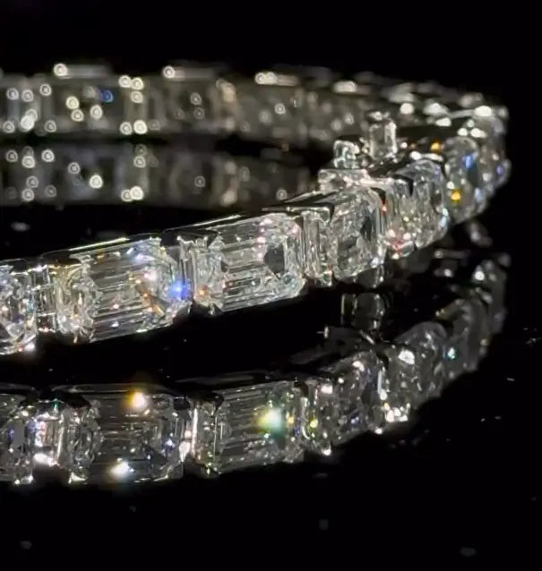 Moissanite Tennis Chain VVS Emerald Moissanite Iced Out Hiphop Bracelet 925 Silver Dazzling Tennis Bracelet