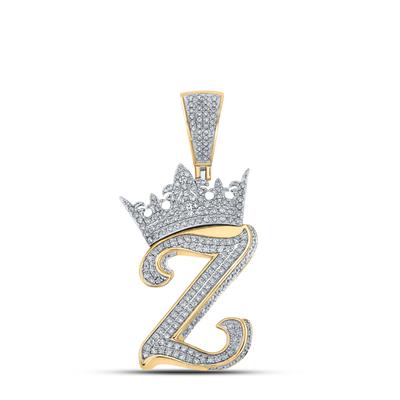 10K TWO-TONE GOLD ROUND DIAMOND Z CROWN LETTER CHARM PENDANT 1-3/8 CTTW