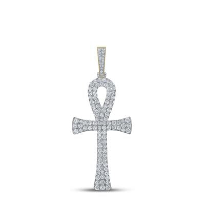 10K YELLOW GOLD ROUND DIAMOND ANKH CHARM PENDANT 6-1/3 CTTW