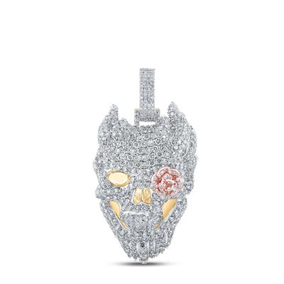 10K YELLOW GOLD ROUND DIAMOND SKULL ROSE CHARM PENDANT 6-1/2 CTTW