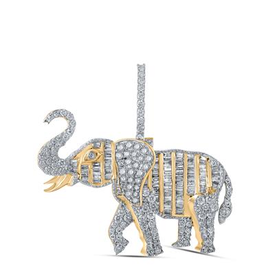 10K YELLOW GOLD BAGUETTE DIAMOND ELEPHANT CHARM PENDANT 2-1/3 CTTW