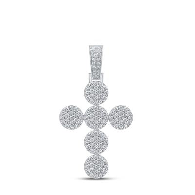 10K WHITE GOLD ROUND DIAMOND CROSS CHARM PENDANT 2 CTTW