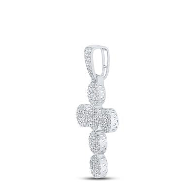 10K WHITE GOLD ROUND DIAMOND CROSS CHARM PENDANT 2 CTTW