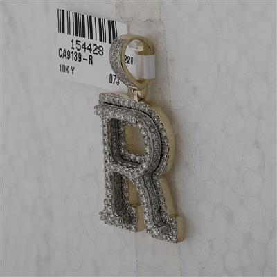 10K YELLOW GOLD ROUND DIAMOND INITIAL R CHARM PENDANT 1-7/8 CTTW
