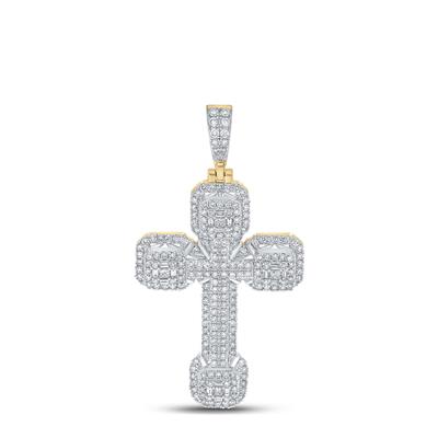 10K YELLOW GOLD BAGUETTE DIAMOND CROSS CHARM PENDANT 2-3/4 CTTW