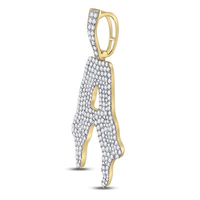 10K YELLOW GOLD ROUND DIAMOND DRIP A LETTER CHARM PENDANT 2-1/4 CTTW