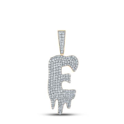 10K YELLOW GOLD ROUND DIAMOND DRIP E LETTER CHARM PENDANT 2 CTTW
