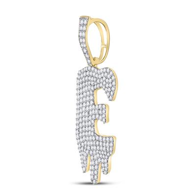 10K YELLOW GOLD ROUND DIAMOND DRIP E LETTER CHARM PENDANT 2 CTTW