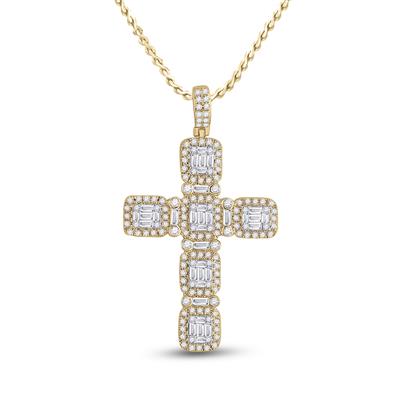 14K YELLOW GOLD BAGUETTE DIAMOND CROSS PENDANT 2 CTTW