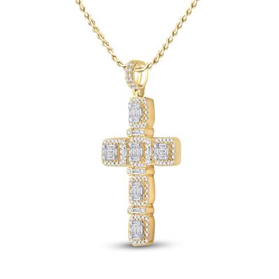14K YELLOW GOLD BAGUETTE DIAMOND CROSS PENDANT 2 CTTW