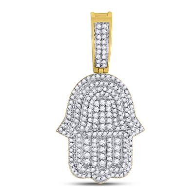 10K YELLOW GOLD ROUND DIAMOND HAMSA HAND CHARM PENDANT 1-7/8 CTW