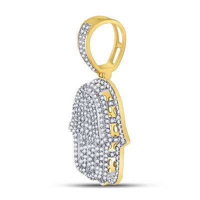 10K YELLOW GOLD ROUND DIAMOND HAMSA HAND CHARM PENDANT 1-7/8 CTW