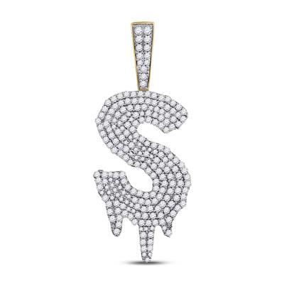 10K YELLOW GOLD ROUND DIAMOND DRIPPING S LETTER CHARM PENDANT 2 CTTW
