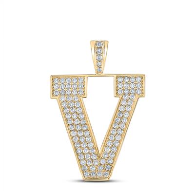 10K YELLOW GOLD ROUND DIAMOND V INITIAL LETTER CHARM PENDANT 1-3/4 CTTW