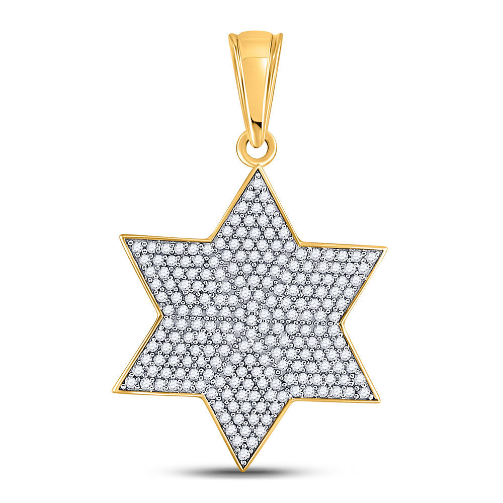 10K YELLOW GOLD ROUND DIAMOND STAR MAGEN DAVID CHARM PENDANT 5/8 CTTW