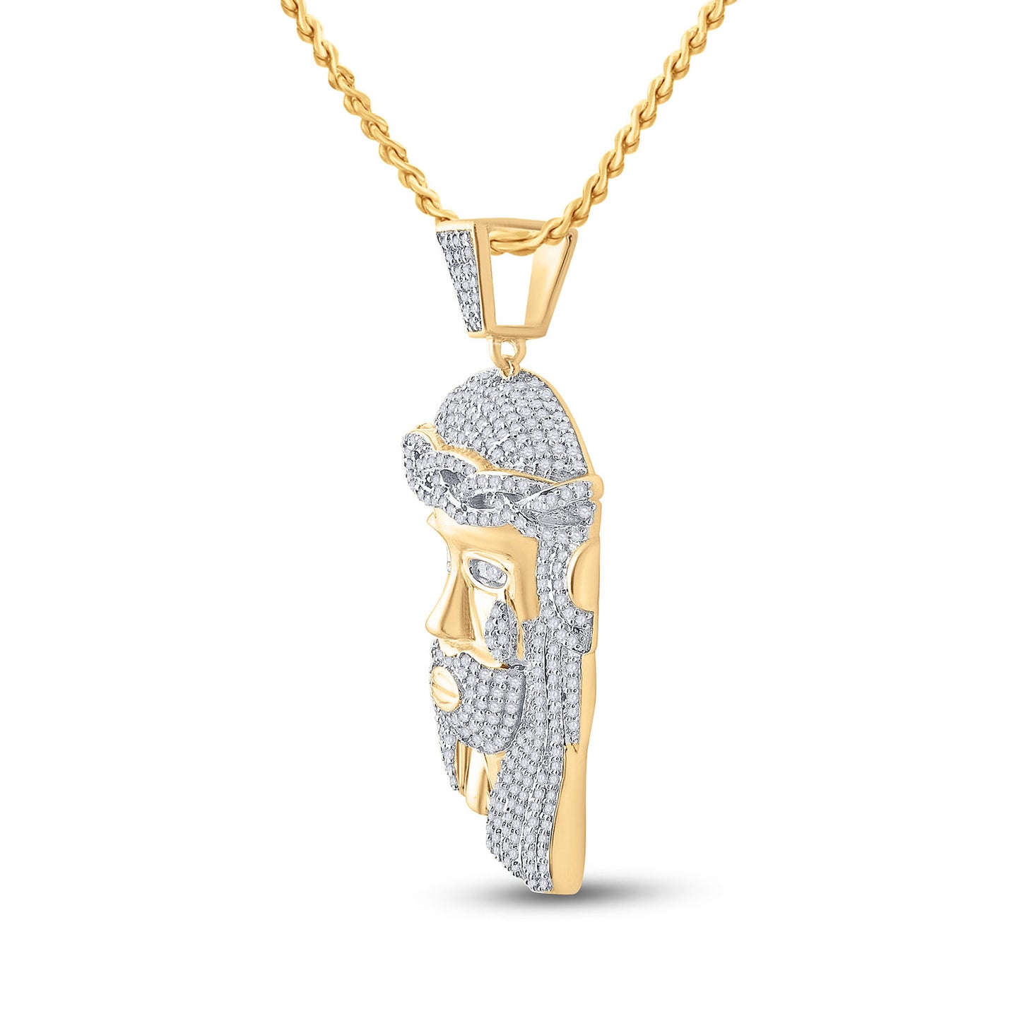 10K YELLOW GOLD ROUND DIAMOND JESUS FACE CHARM PENDANT 1-1/3 CTTW