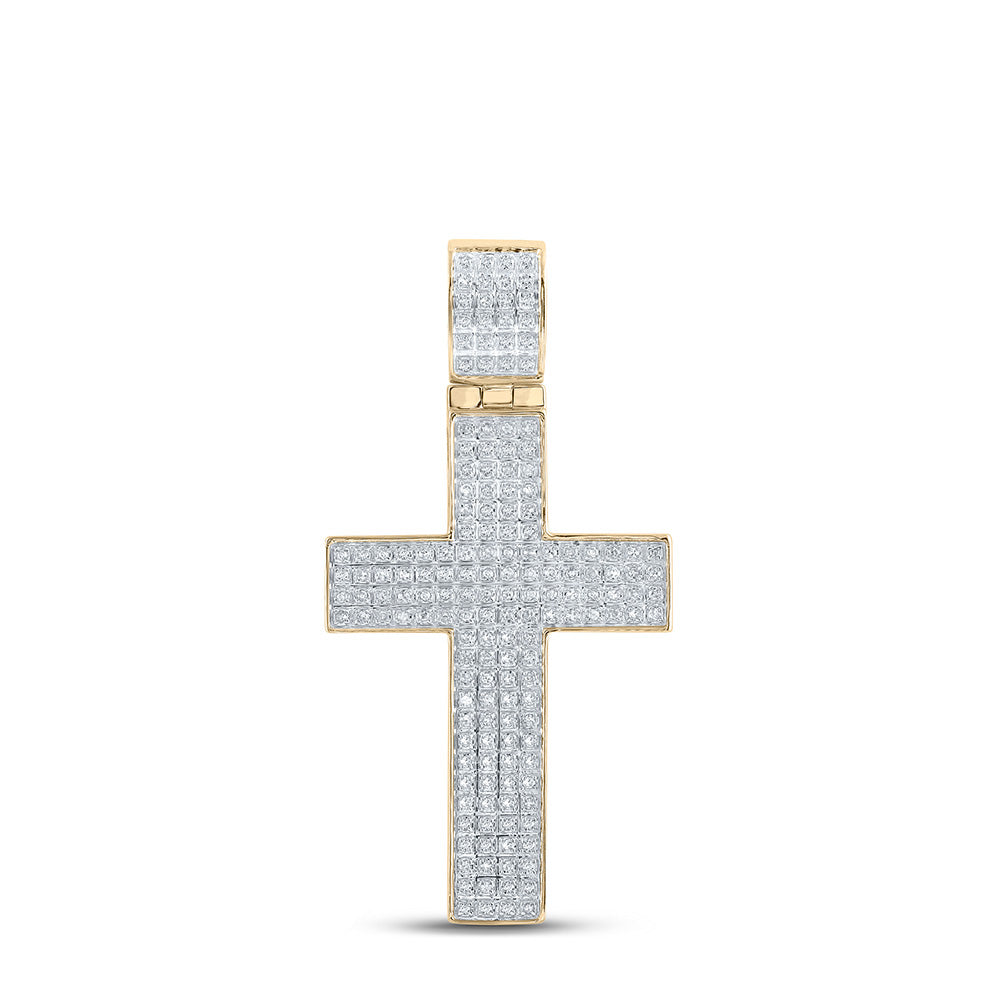 10K YELLOW GOLD ROUND DIAMOND CROSS CHARM PENDANT 1/2 CTTW