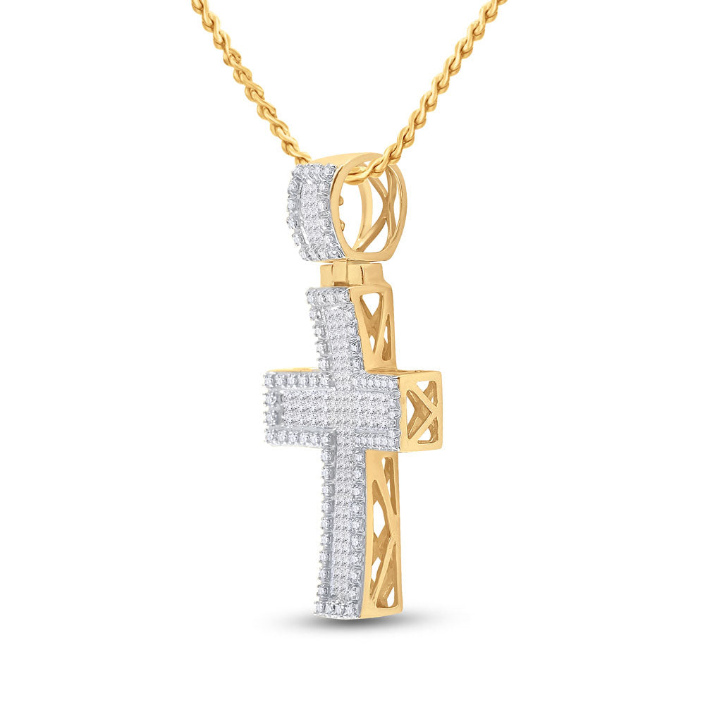 10K YELLOW GOLD PRINCESS DIAMOND CROSS CHARM PENDANT 1 CTTW