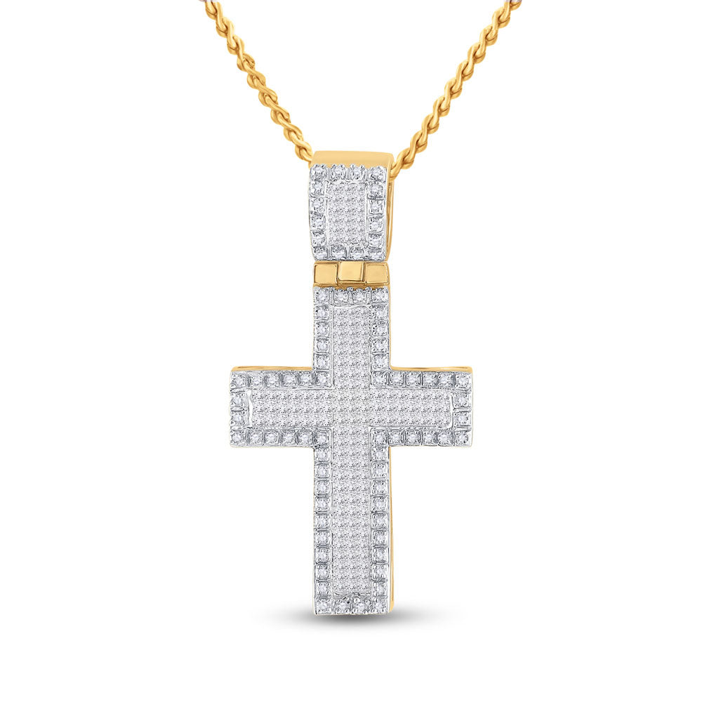 10K YELLOW GOLD PRINCESS DIAMOND CROSS CHARM PENDANT 1 CTTW