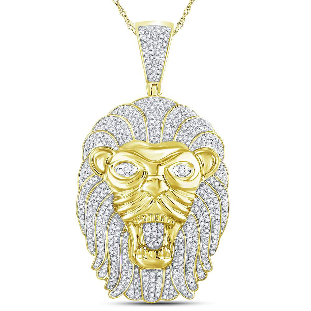 10K YELLOW GOLD ROUND DIAMOND LION FACE MANE CHARM PENDANT 1-1/4 CTTW