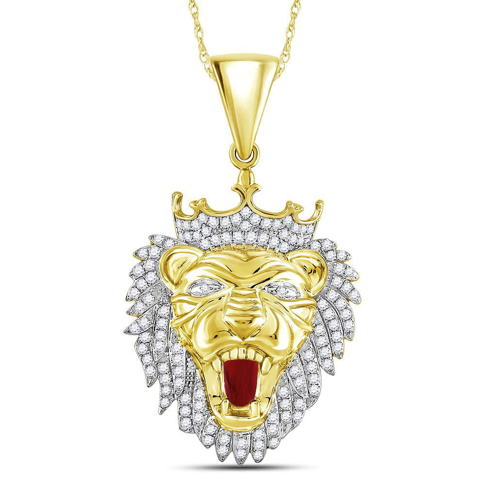 10K YELLOW GOLD ROUND DIAMOND KING LION CROWN CHARM PENDANT 1 CTTW