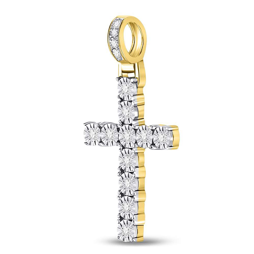 10K YELLOW GOLD ROUND DIAMOND CROSS CHARM PENDANT 1/8 CTTW