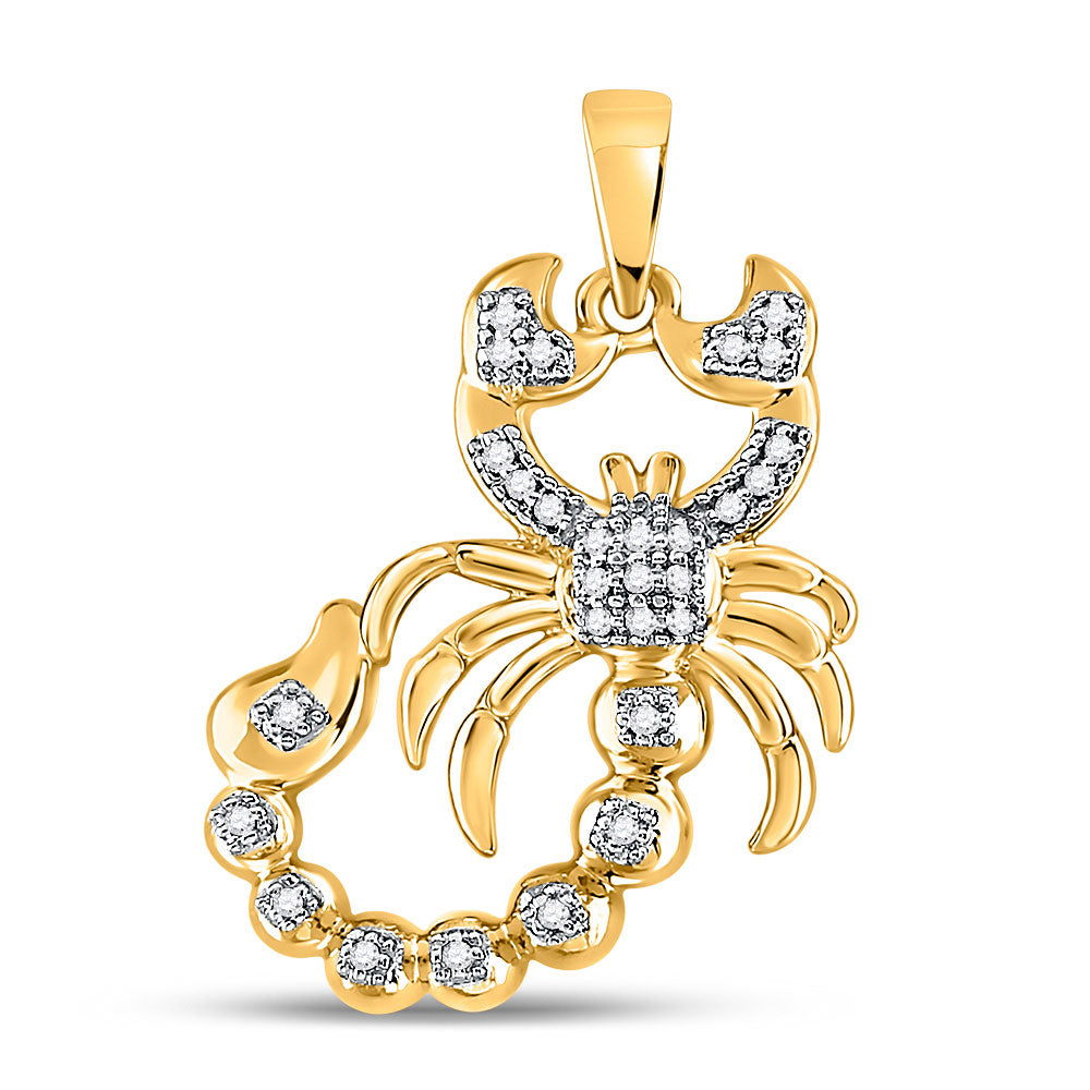 10K YELLOW GOLD ROUND DIAMOND SCORPION CHARM PENDANT 1/10 CTTW