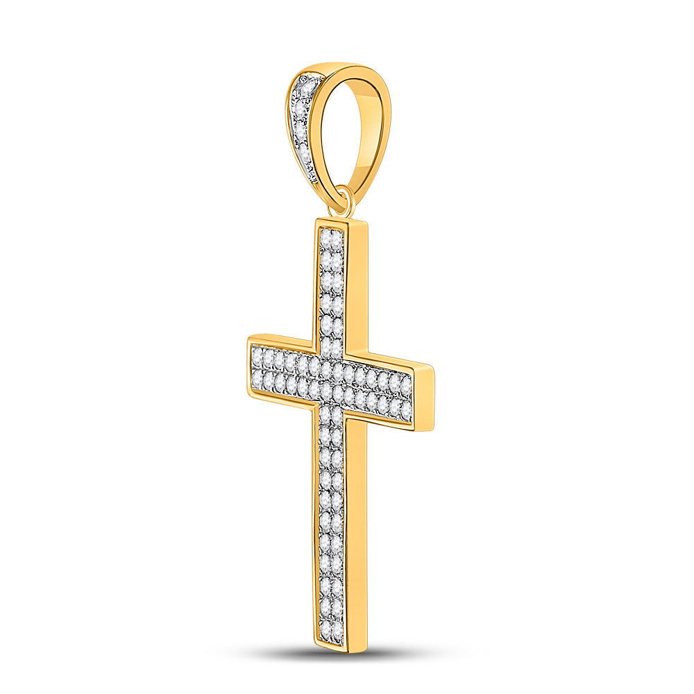 10K YELLOW GOLD ROUND DIAMOND ROMAN CROSS CHARM PENDANT 3/4 CTTW