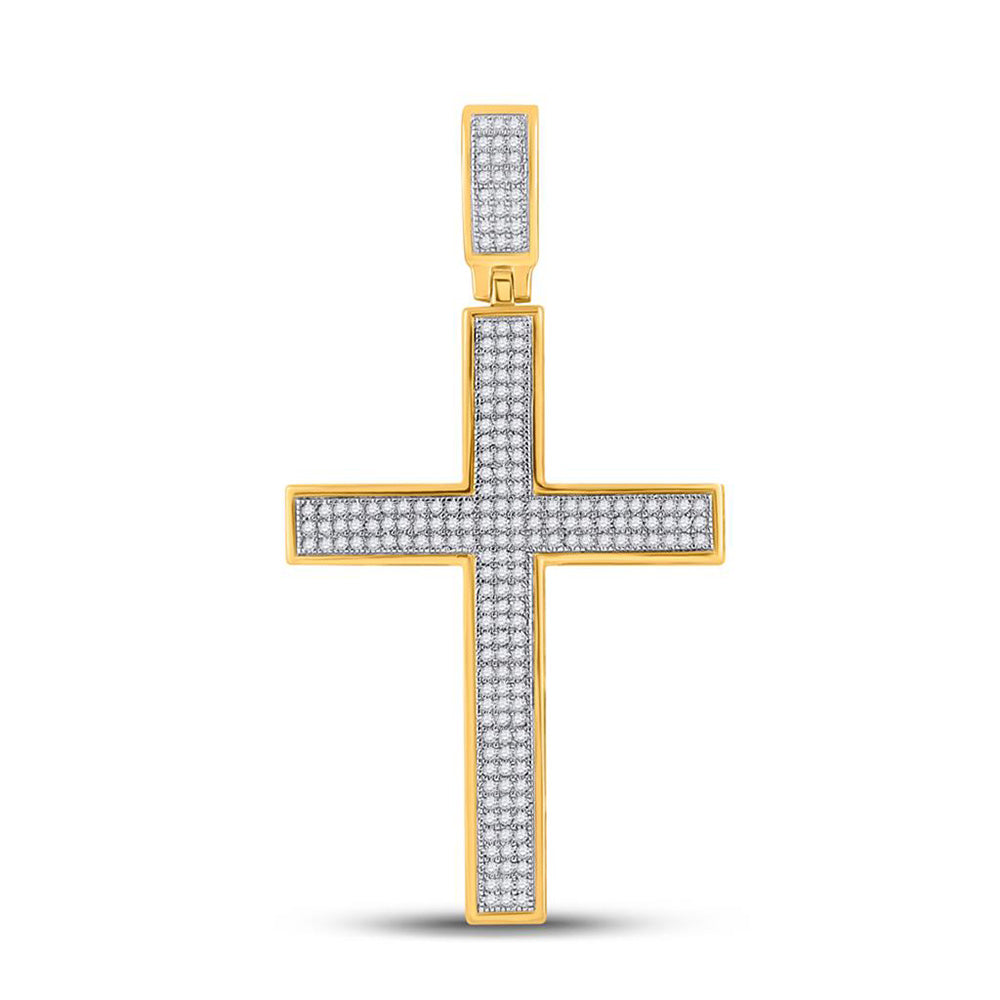 10K YELLOW GOLD ROUND DIAMOND CROSS CHARM PENDANT 1/2 CTTW