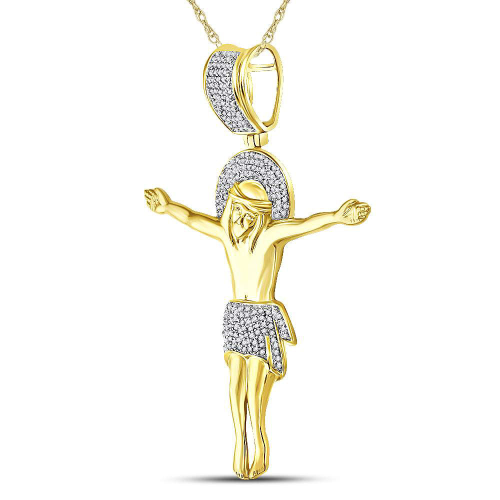 10K YELLOW GOLD ROUND DIAMOND JESUS CRUCIFIED CHARM PENDANT 1/2 CTTW