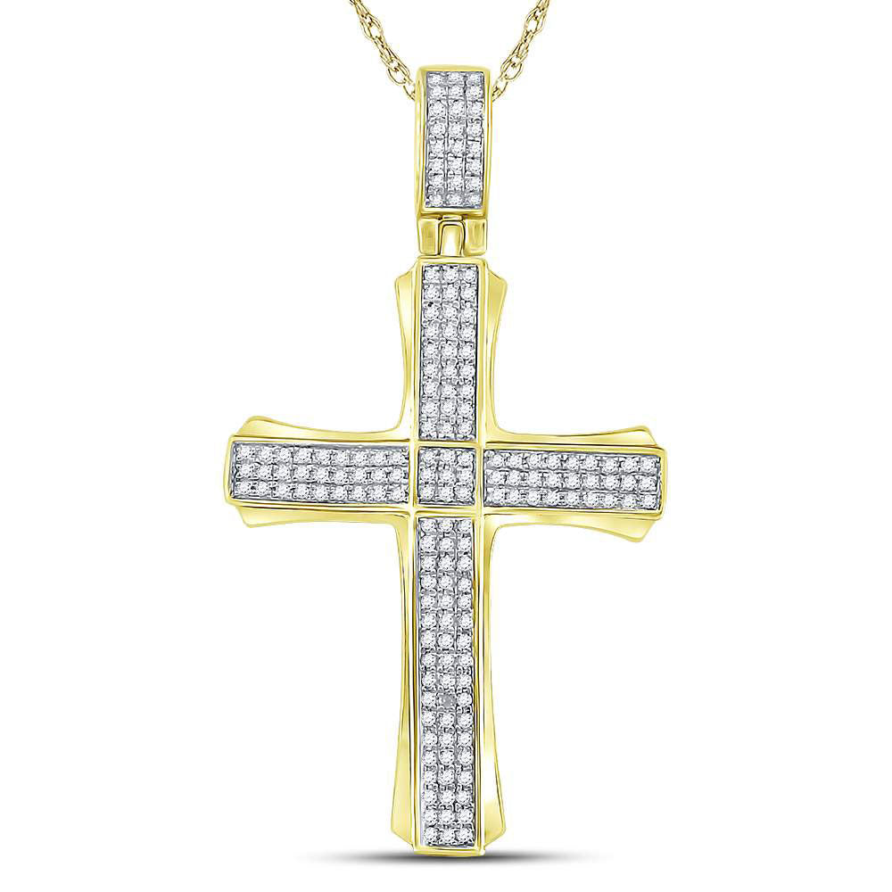 10K YELLOW GOLD ROUND DIAMOND CROSS CHARM PENDANT 3/8 CTTW
