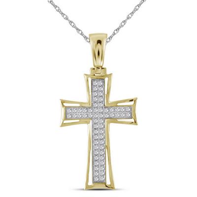 10K YELLOW GOLD ROUND DIAMOND GOTHIC CROSS CHARM PENDANT 1/6 CTTW