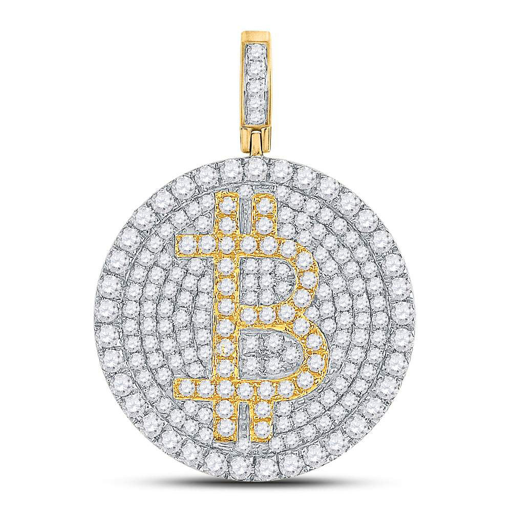 10KT YELLOW GOLD ROUND DIAMOND BITCOIN CIRCLE CHARM PENDANT 2-1/2 CTTW