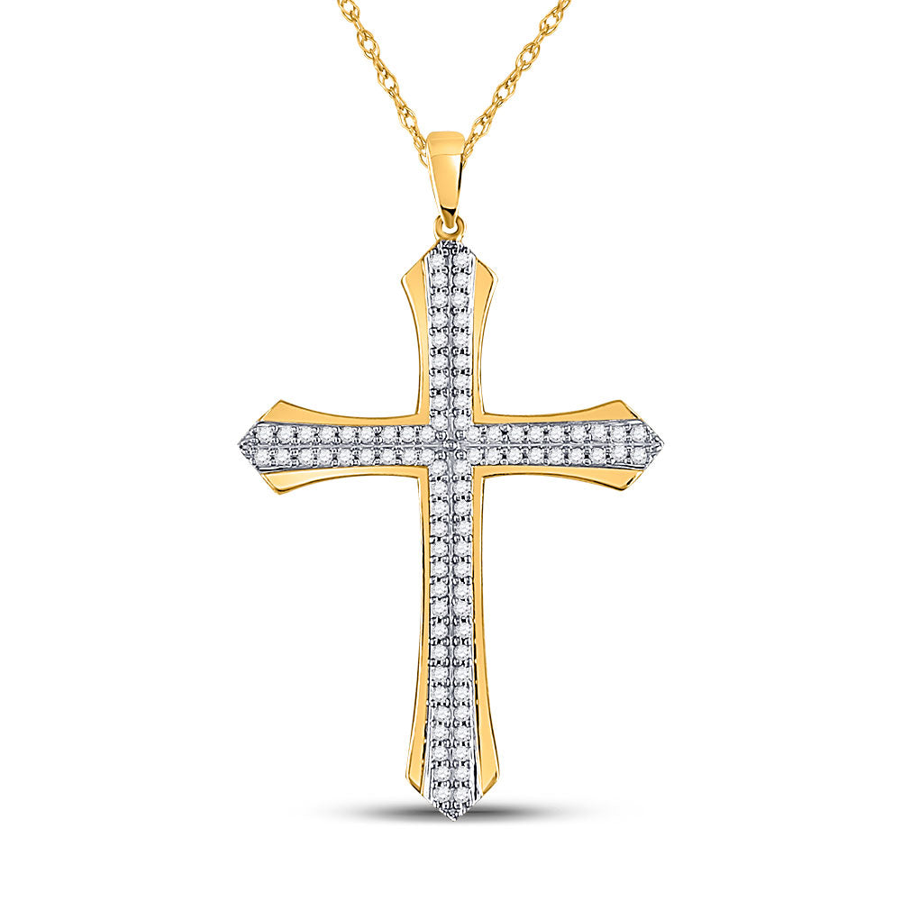 10K YELLOW GOLD ROUND DIAMOND CROSS CHARM PENDANT 1/5 CTTW