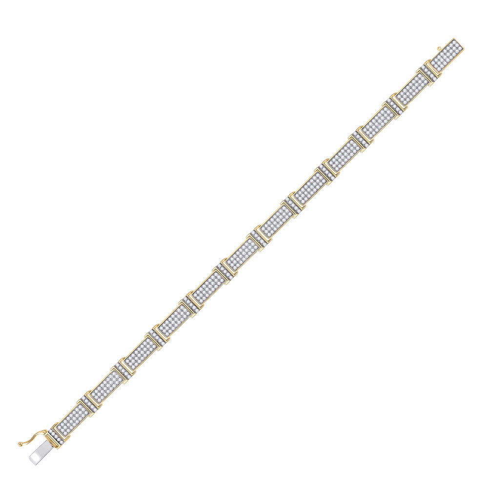 10K YELLOW GOLD ROUND DIAMOND RECTANGLE LINK BRACELET 5-3/4 CTTW
