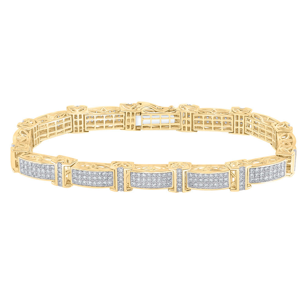 10K YELLOW GOLD ROUND DIAMOND RECTANGLE LINK BRACELET 5-3/4 CTTW