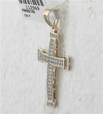 10K YELLOW GOLD ROUND DIAMOND ROMAN CROSS RELIGIOUS CHARM PENDANT 1/5 CTTW
