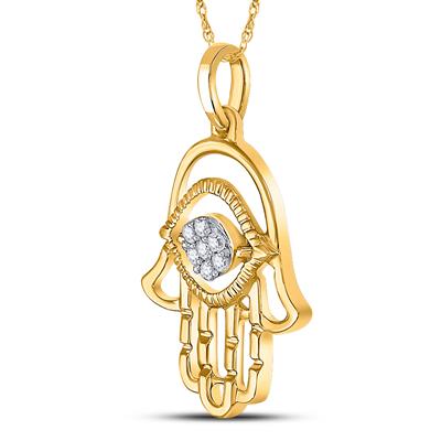 10K YELLOW GOLD ROUND DIAMOND HAMSA FASHION PENDANT 1/20 CTTW
