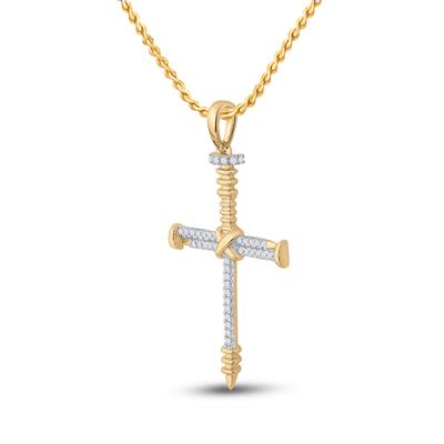 10K YELLOW GOLD ROUND DIAMOND NAIL CROSS CHARM PENDANT 1/5 CTTW