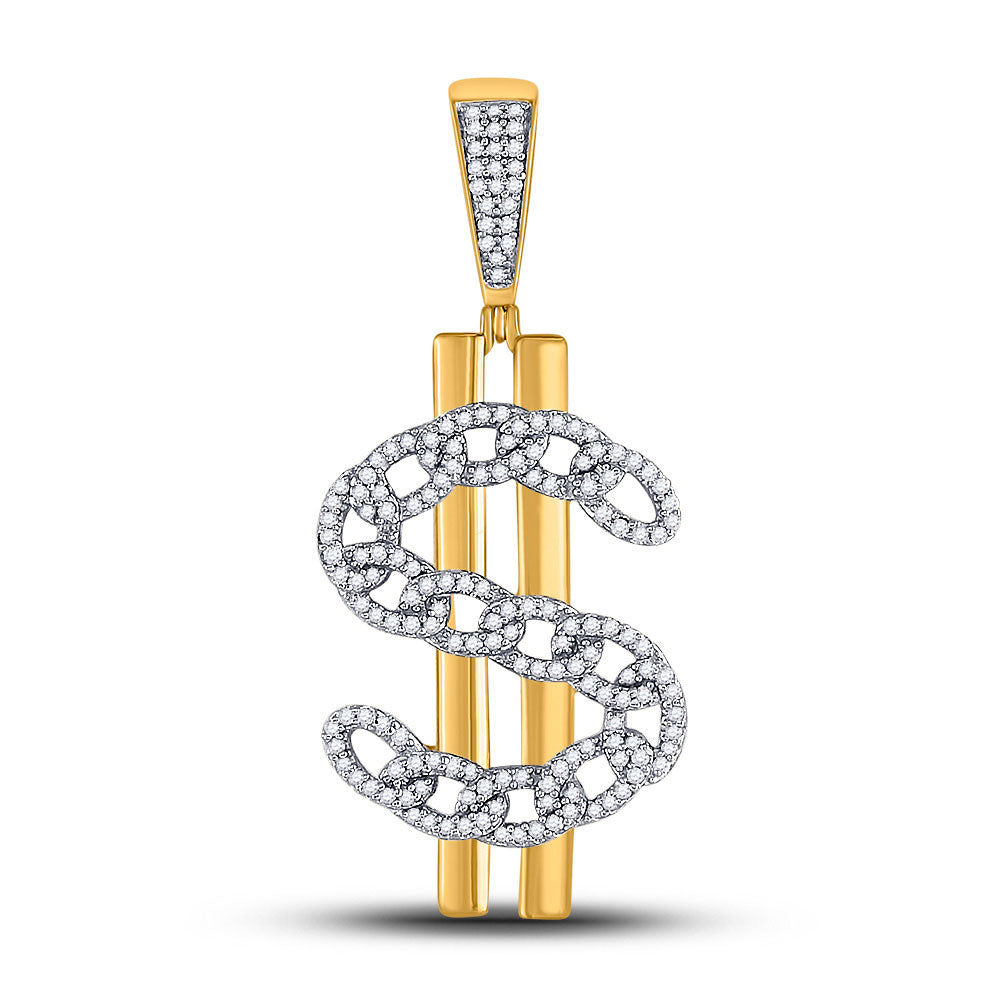 10K YELLOW GOLD ROUND DIAMOND DOLLAR SIGN CHARM PENDANT 1/2 CTTW