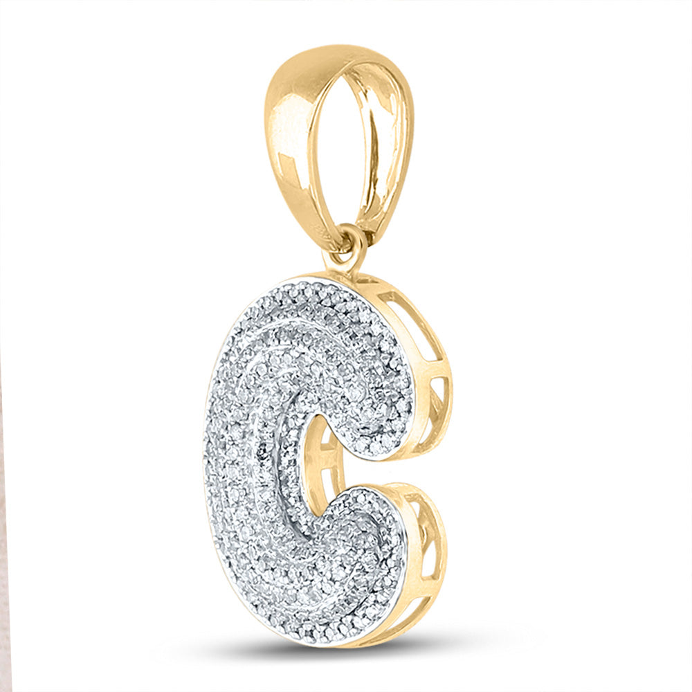10K YELLOW GOLD ROUND DIAMOND BUBBLE C LETTER CHARM PENDANT 1/2 CTTW