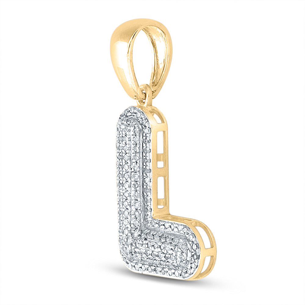 10K YELLOW GOLD ROUND DIAMOND BUBBLE L LETTER CHARM PENDANT 3/8 CTTW