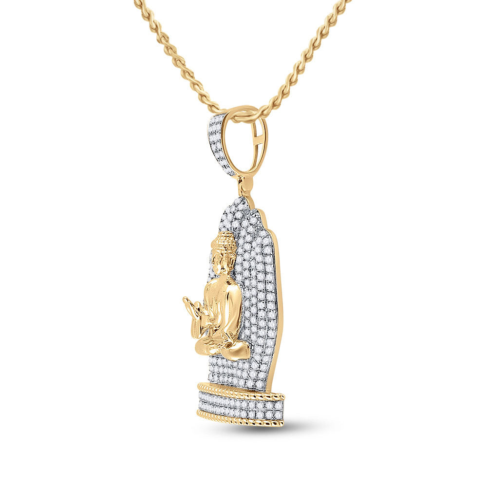 10K YELLOW GOLD ROUND DIAMOND BUDDHA HAND CHARM PENDANT 1-3/4 CTTW