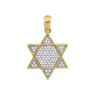 10K YELLOW GOLD ROUND DIAMOND 6-POINT STAR MAGEN DAVID CHARM PENDANT 1/5 CTTW