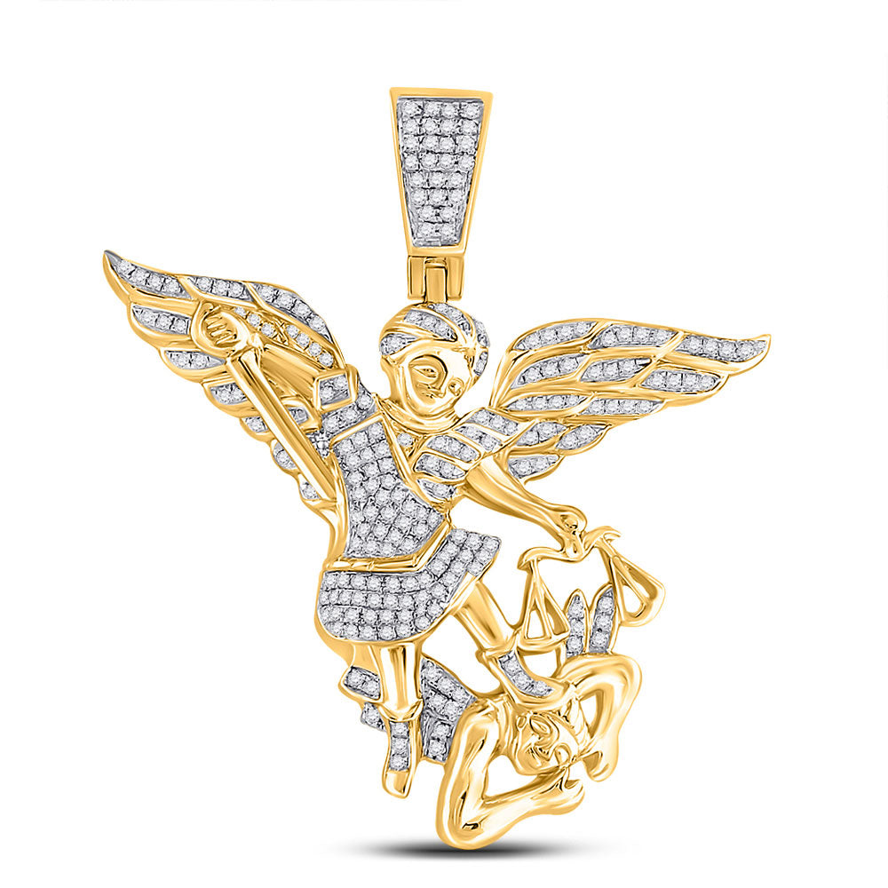 10K YELLOW GOLD ROUND DIAMOND ARCHANGEL CHARM PENDANT 3/4 CTTW