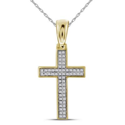 10K YELLOW GOLD ROUND DIAMOND SMALL CROSS CHARM PENDANT 1/6 CTTW