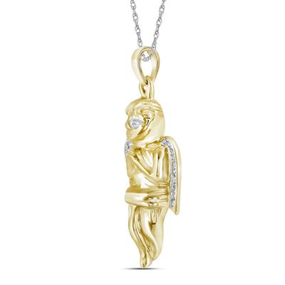 10K YELLOW GOLD DIAMOND SMALL GUARDIAN ANGEL CHERUB CHARM PENDANT 1/20 CTTW