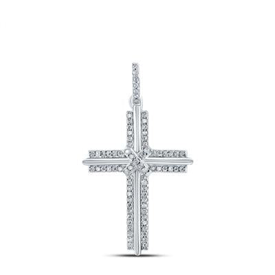 10K WHITE GOLD ROUND DIAMOND CROSS CHARM PENDANT 1/5 CTTW