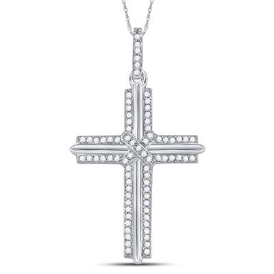 10K WHITE GOLD ROUND DIAMOND CROSS CHARM PENDANT 1/5 CTTW